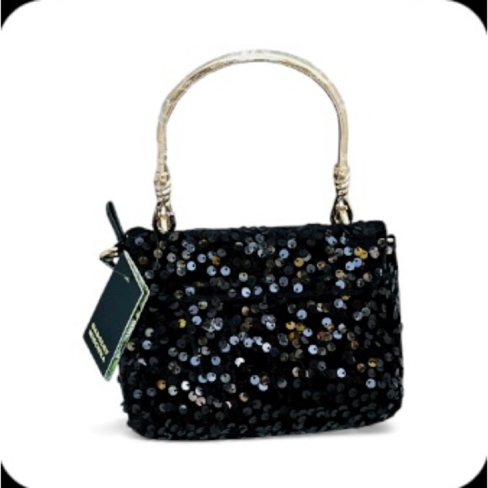 Badgley Mischka NWT Black Sequin Clutch with Gold Accents - Picture 3 of 4